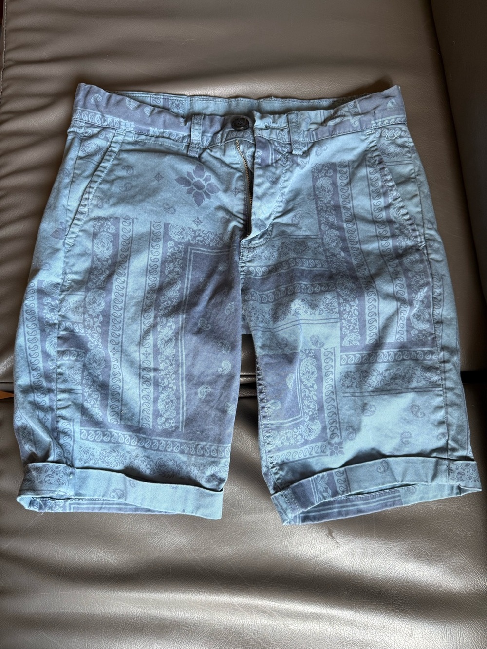 Sun 68 Light Blue Paisley Print Flat Front Shorts